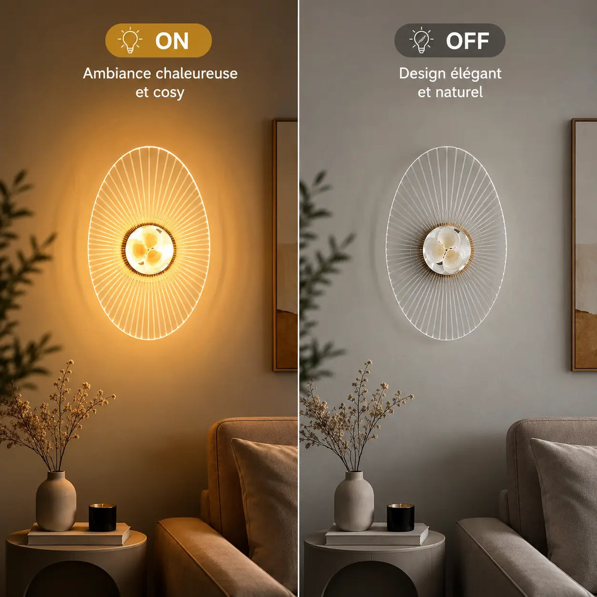 Applique Murale LED Acrylique Coquillage ou Vague – 3 Teintes, Style Art Déco
