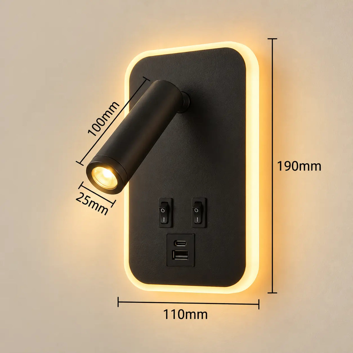 Applique Liseuse Murale LED avec Ports USB-C – Spot Orientable et Rétroéclairage