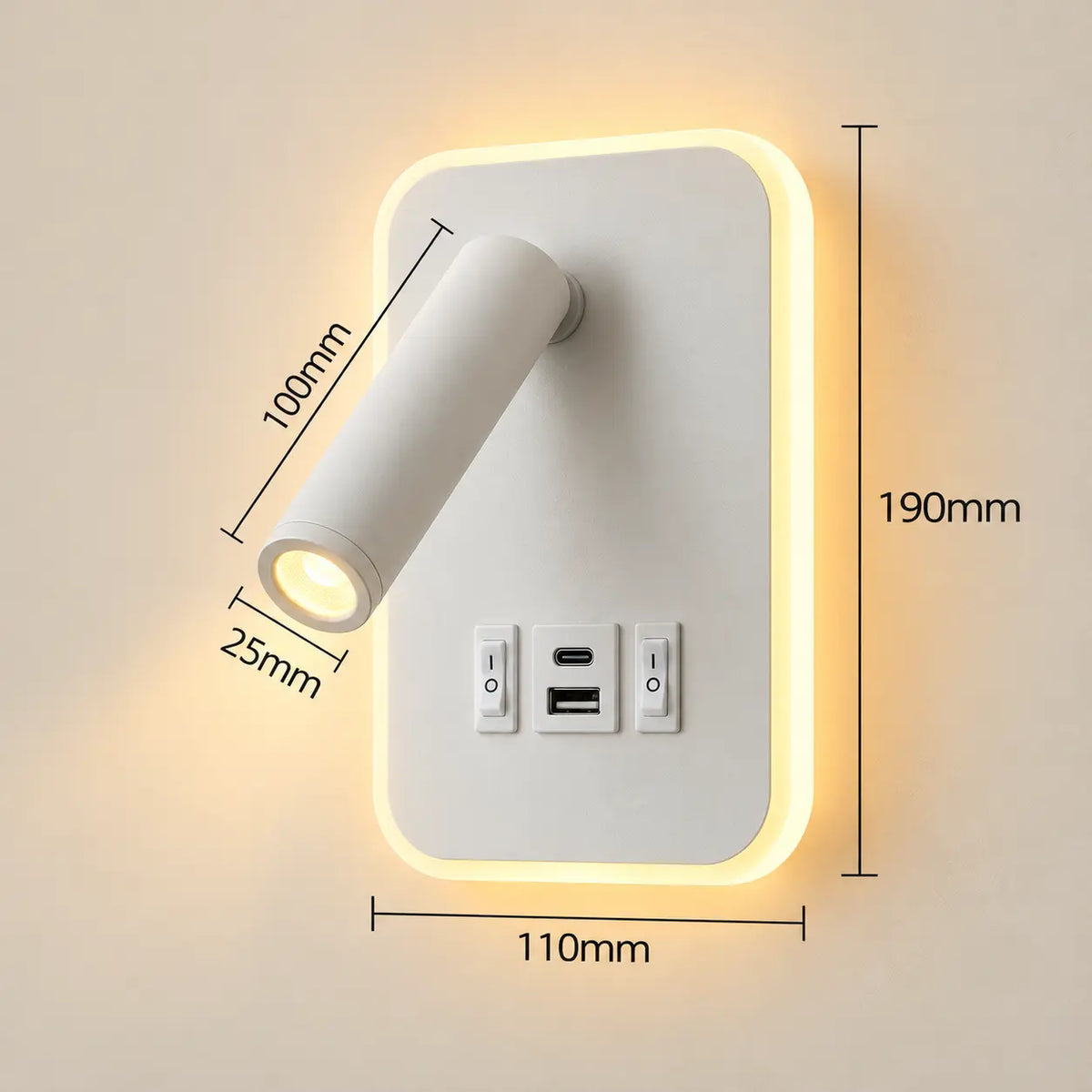 Applique Liseuse Murale LED avec Ports USB-C – Spot Orientable et Rétroéclairage