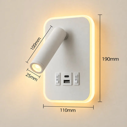 Applique Liseuse Murale LED avec Ports USB-C – Spot Orientable et Rétroéclairage