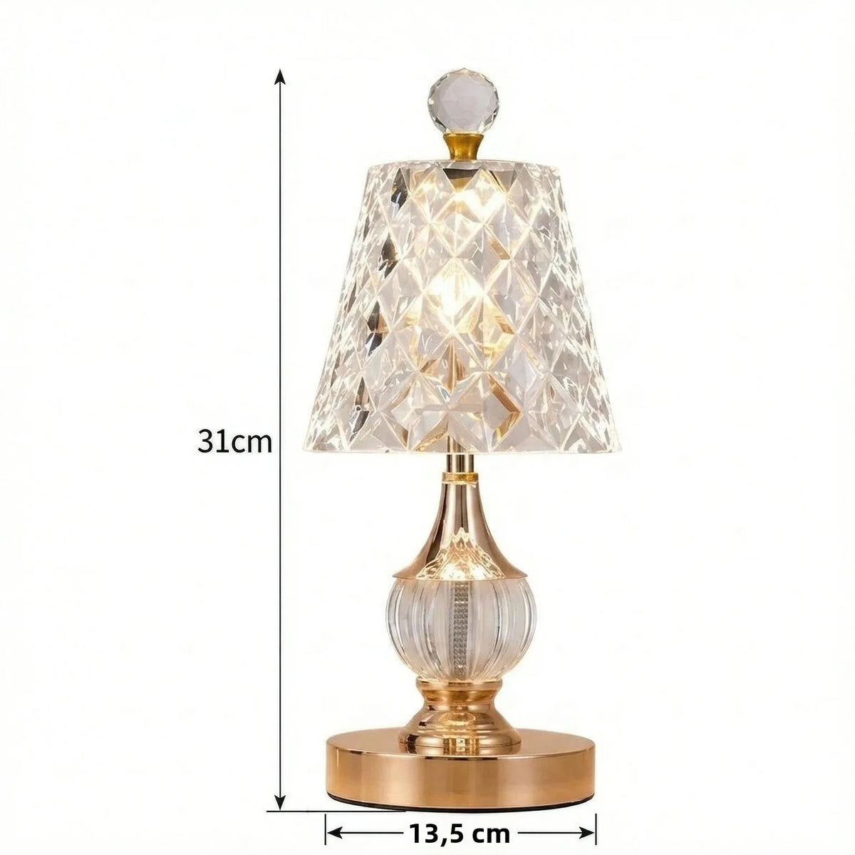 Lampe de Chevet Effet Cristal Rechargeable – Lampe Luxe Tactile à Intensité Réglable
