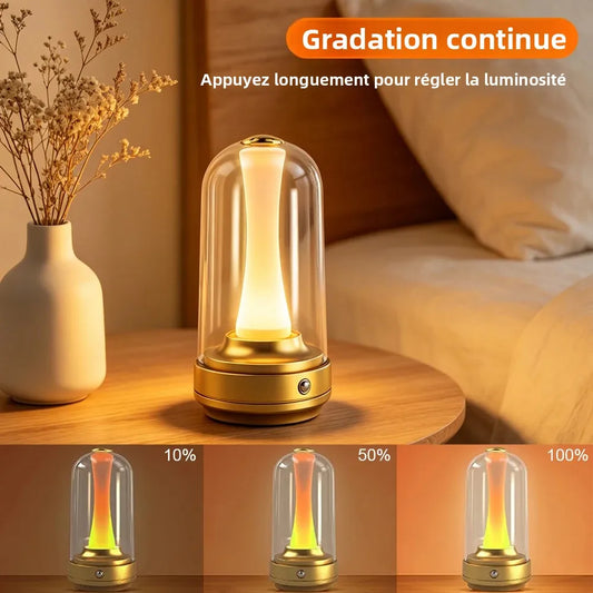 Veilleuse Rechargeable Abat-jour en Verre – Lampe Tactile Art Déco 3 Teintes