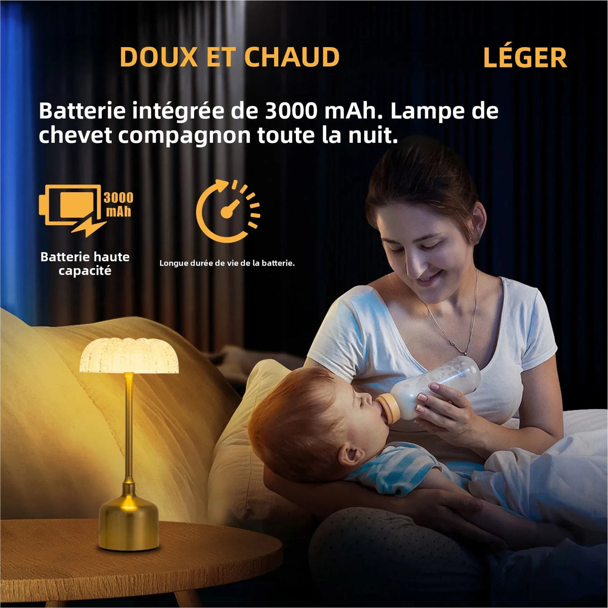 Lampe de Chevet Rétro Rechargeable Effet Laiton – Tactile, 3000 mAh