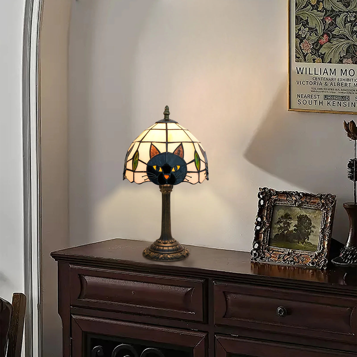 Lampe de chevet chat noir abat-jour vitrail – vue 2