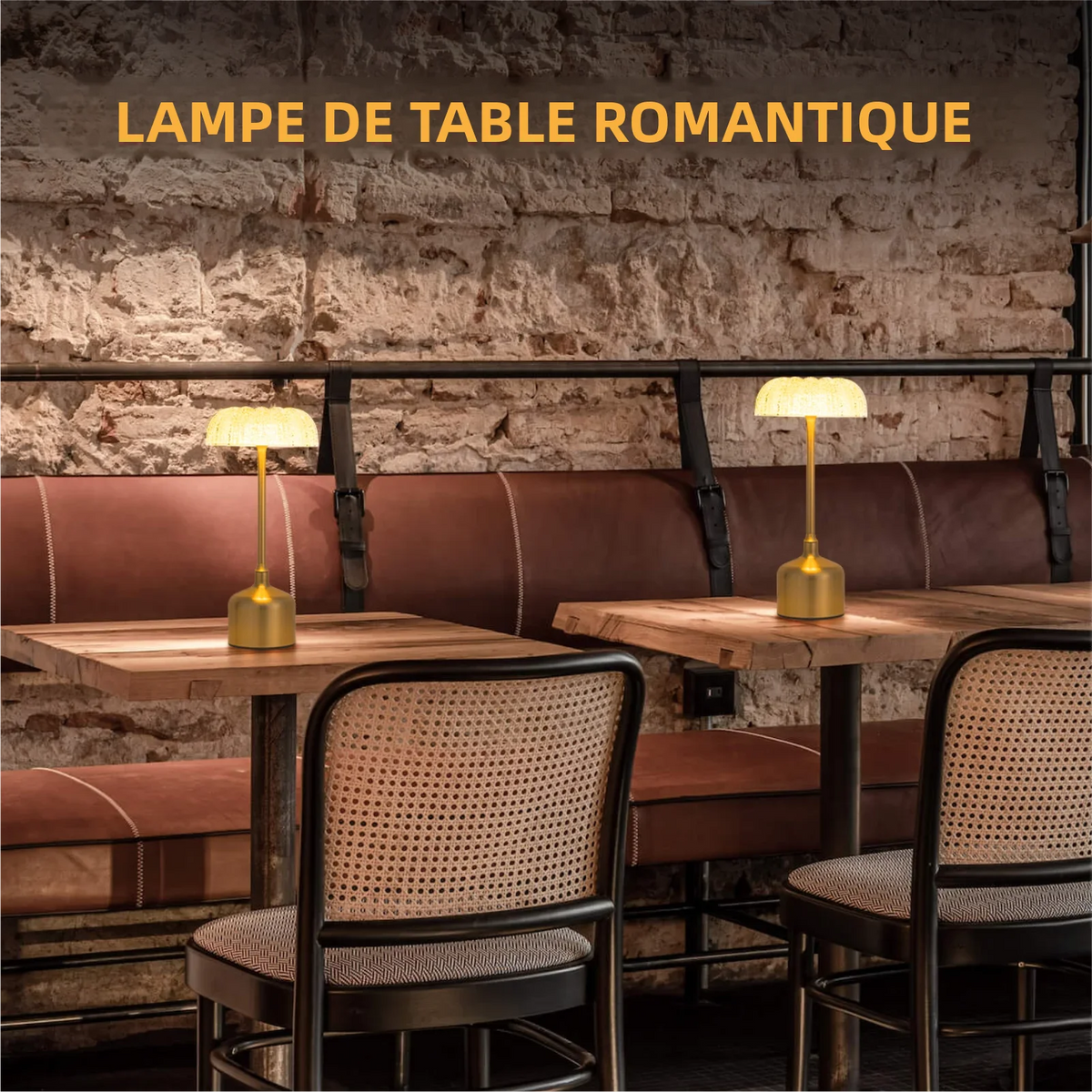 Lampe de Chevet Rétro Rechargeable Effet Laiton – Tactile, 3000 mAh