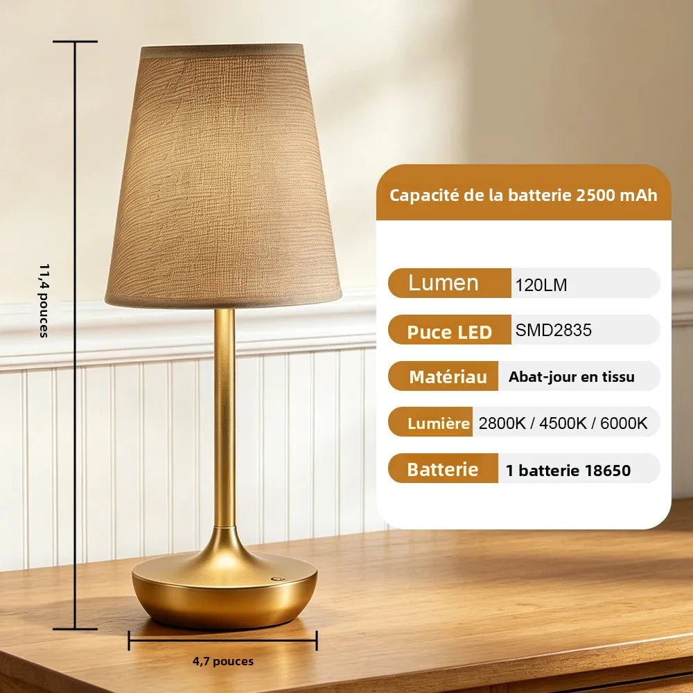 Lampe de chevet rétro rechargeable abat-jour tissu – vue 3