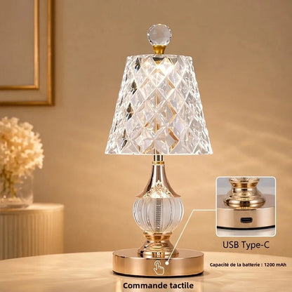 Lampe de Chevet Effet Cristal Rechargeable – Lampe Luxe Tactile à Intensité Réglable
