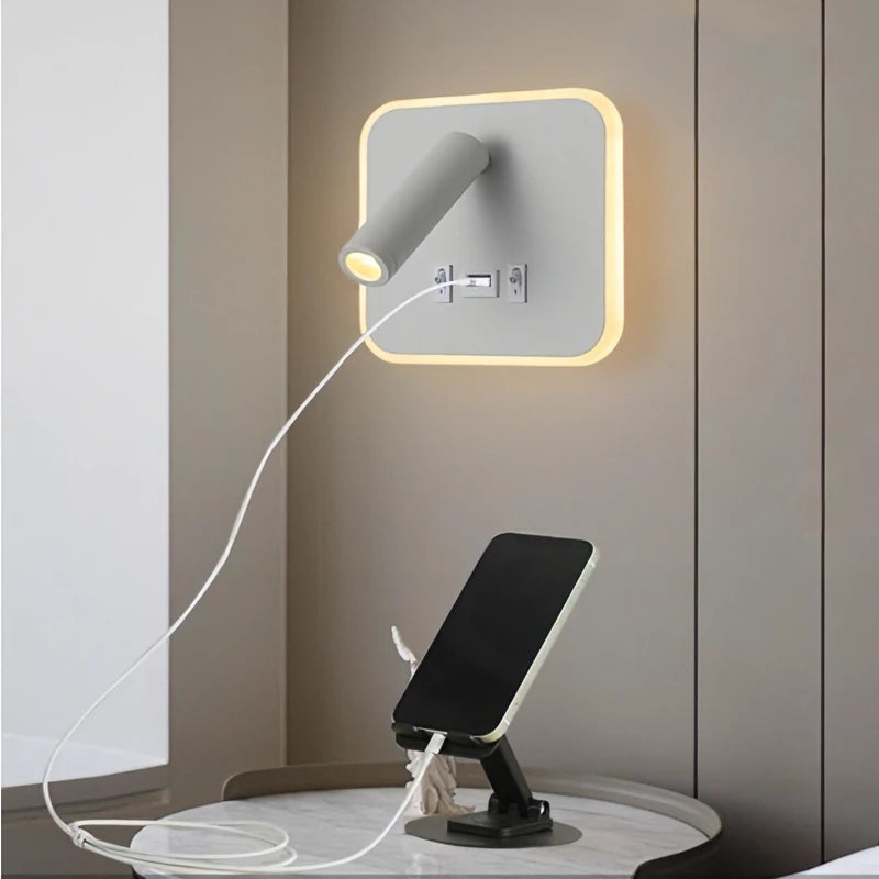 Applique Liseuse Murale LED avec Ports USB-C – Spot Orientable et Rétroéclairage