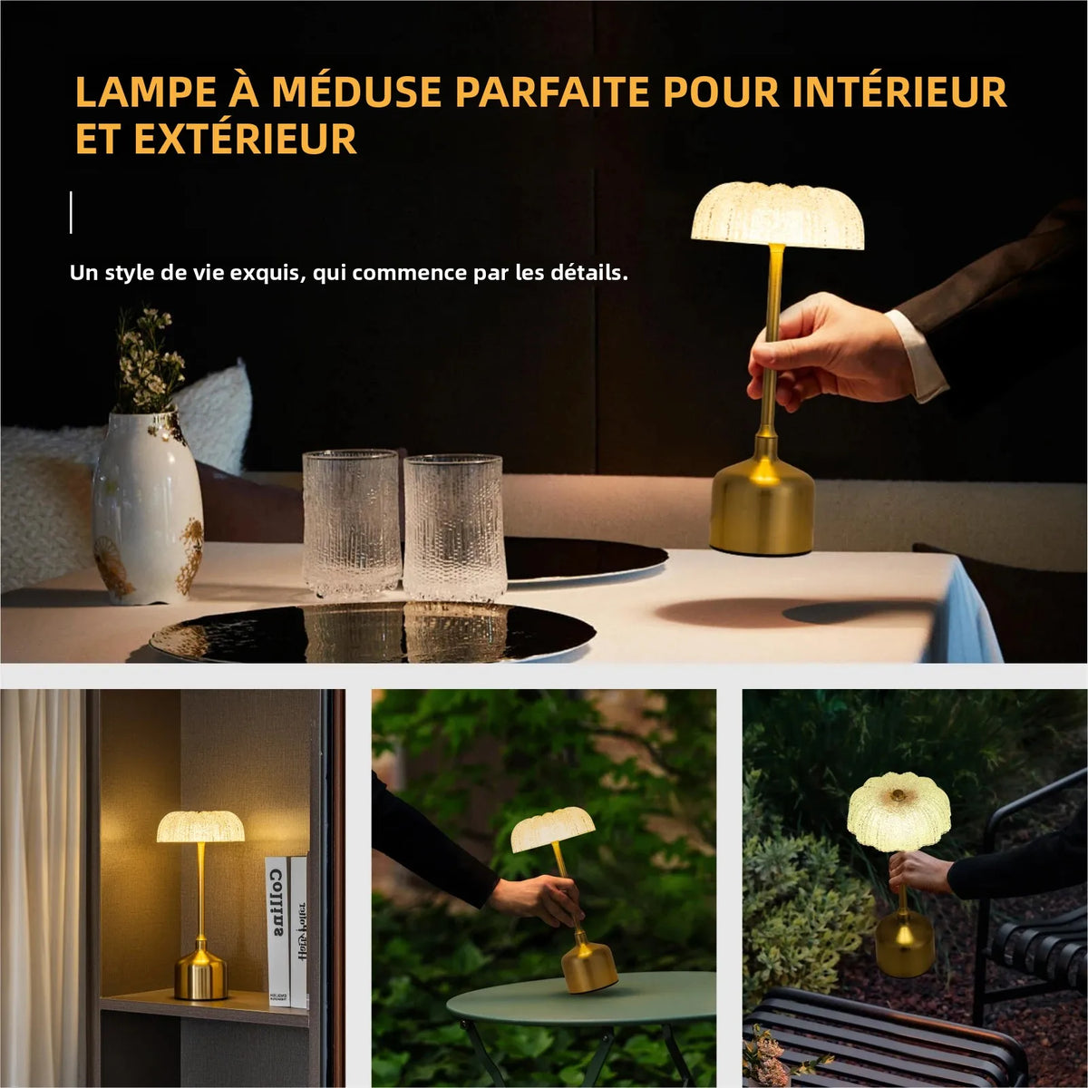 Lampe de Chevet Rétro Rechargeable Effet Laiton – Tactile, 3000 mAh