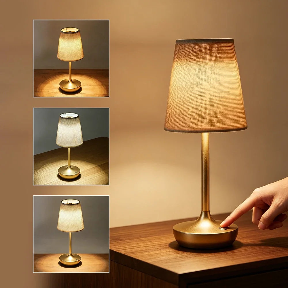 Lampe de chevet rétro rechargeable abat-jour tissu – vue 2