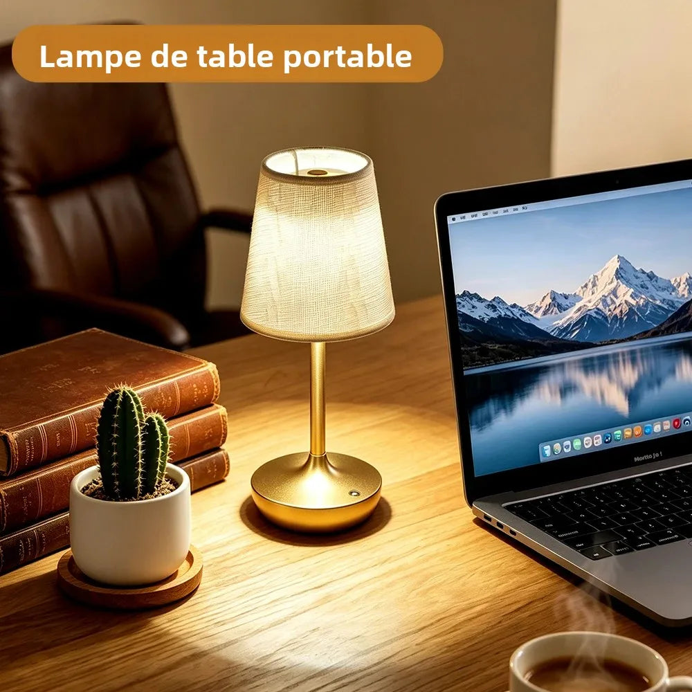 Lampe de chevet rétro rechargeable abat-jour tissu – vue 6