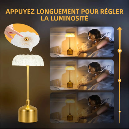 Lampe de Chevet Rétro Rechargeable Effet Laiton – Tactile, 3000 mAh