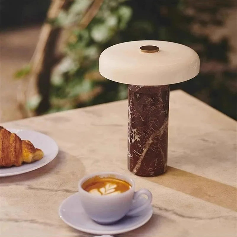 Lampe de Chevet Colonne en Marbre et Verre – Tactile et Rechargeable