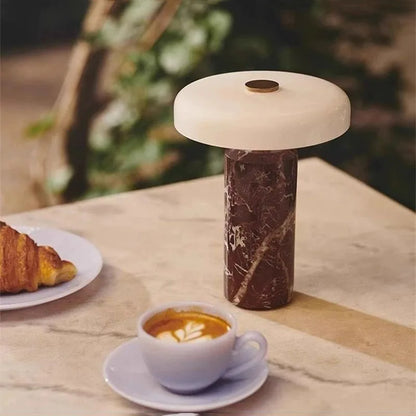 Lampe de Chevet Colonne en Marbre et Verre – Tactile et Rechargeable