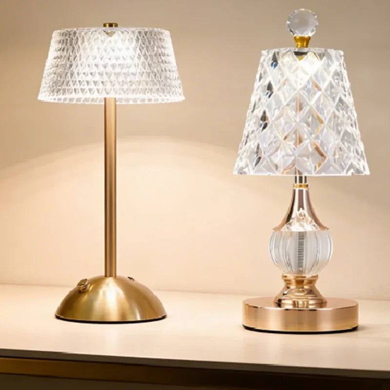 Lampe de Chevet Effet Cristal Rechargeable – Lampe Luxe Tactile à Intensité Réglable