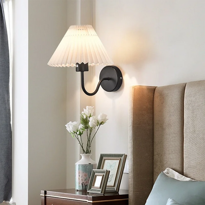 Applique Murale Rétro Éventail Plissée – Abat-jour en Tissu, Style Nordique