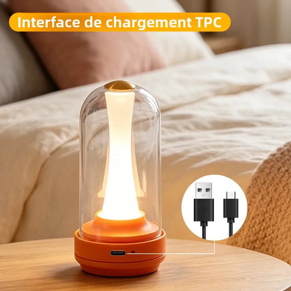 Veilleuse Rechargeable Abat-jour en Verre – Lampe Tactile Art Déco 3 Teintes