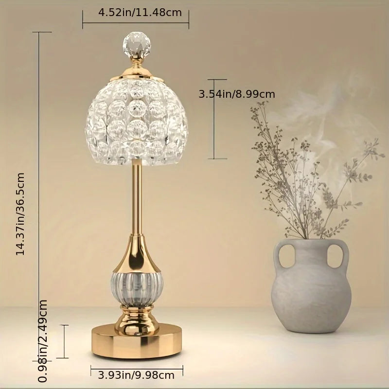 Lampe Cristal Sans Fil Rechargeable – Lampe Tactile 3 Teintes, Batterie 5200 mAh