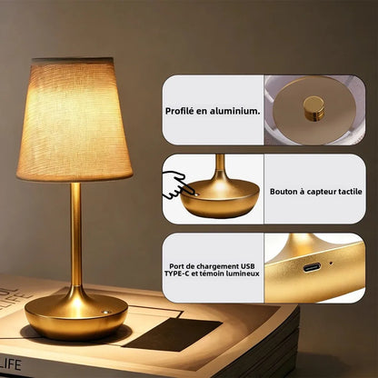 Lampe de chevet rétro rechargeable abat-jour tissu – vue 4