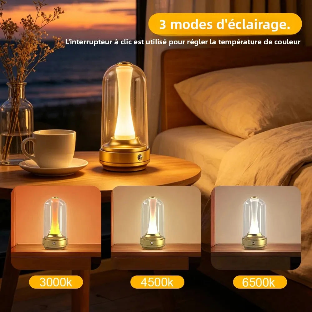 Veilleuse Rechargeable Abat-jour en Verre – Lampe Tactile Art Déco 3 Teintes