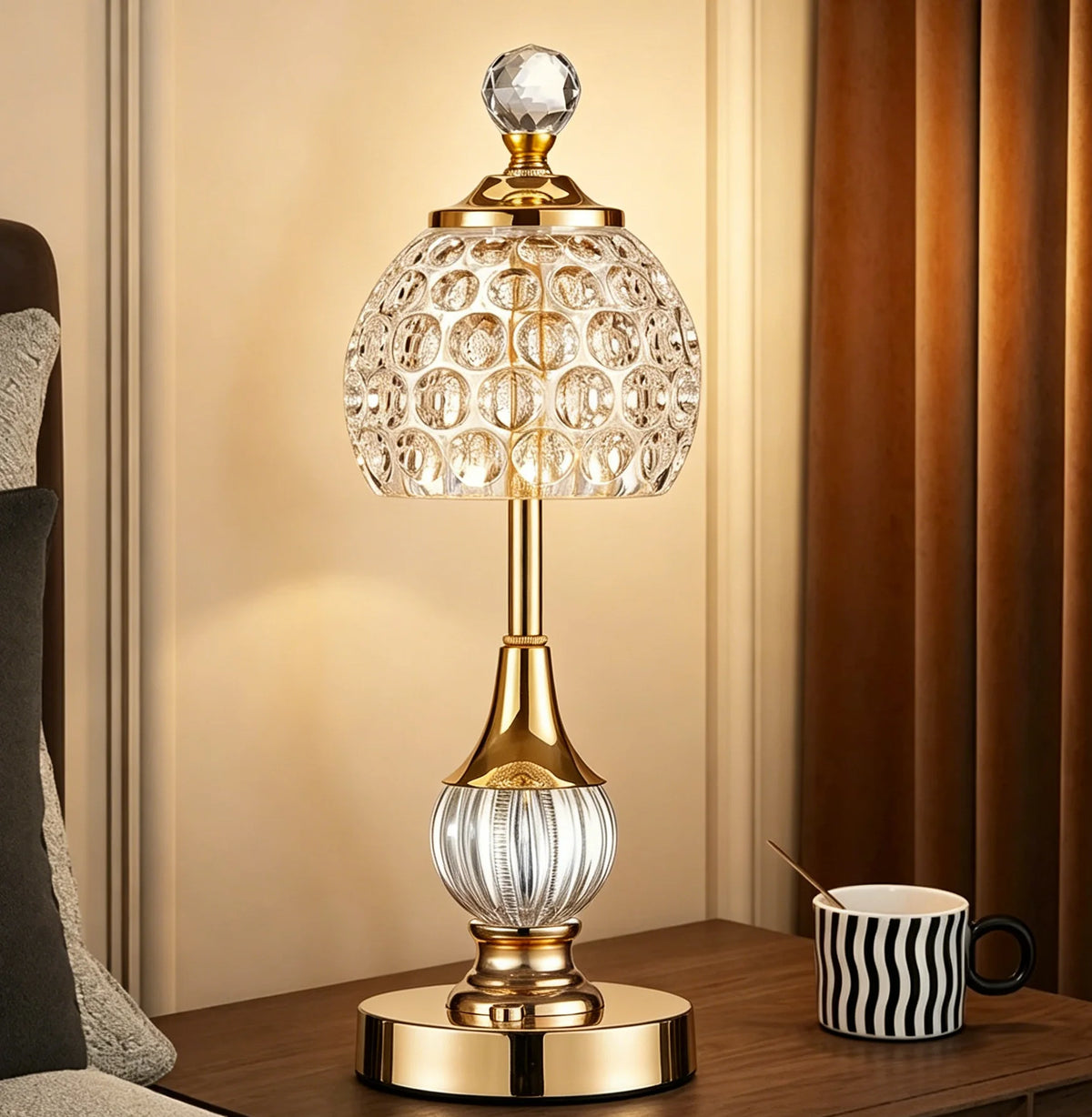 Lampe Cristal Sans Fil Rechargeable – Lampe Tactile 3 Teintes, Batterie 5200 mAh