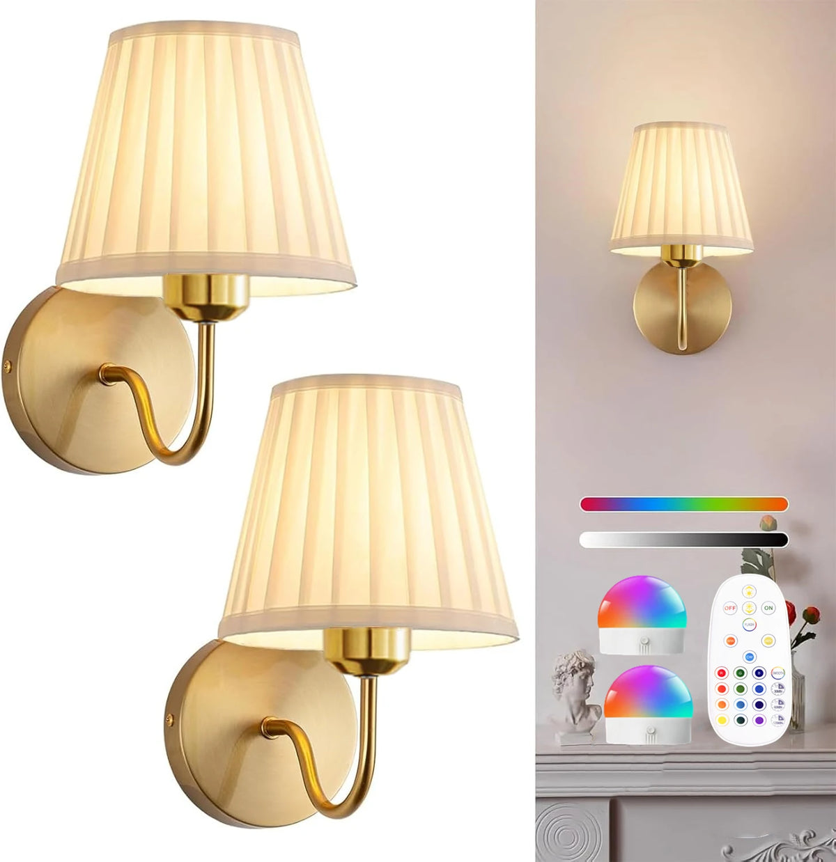 Applique Murale Sans Fil Rechargeable avec Télécommande – 15 Couleurs et Minuteur