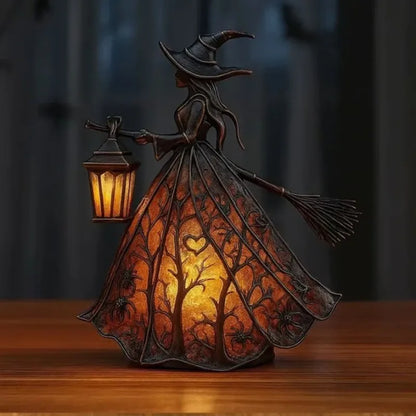 Lampe sorcière gothique en résine gris clair, décoration Halloween