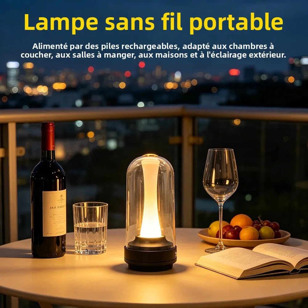 Veilleuse Rechargeable Abat-jour en Verre – Lampe Tactile Art Déco 3 Teintes
