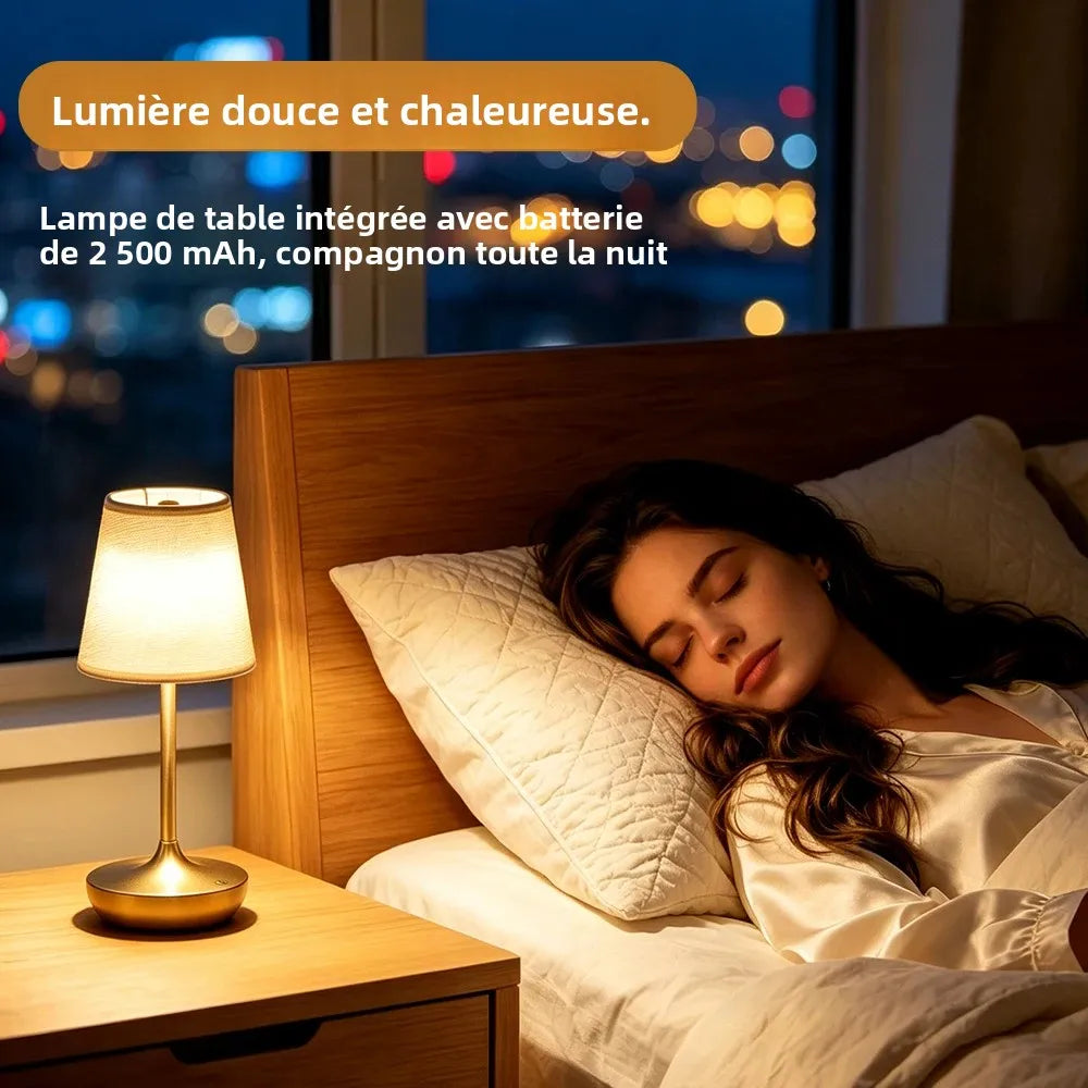 Lampe de chevet rétro rechargeable abat-jour tissu – vue 5