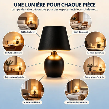 Petite Lampe de Chevet en Céramique Texturée et Abat-jour en Tissu