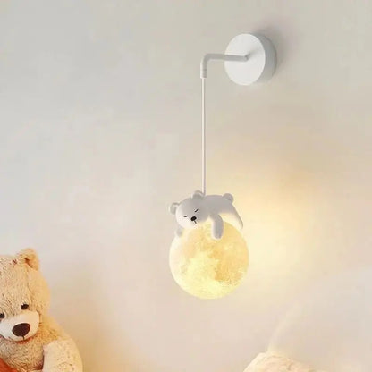 Applique Murale Bébé Ourson ou Lapin sur la Lune