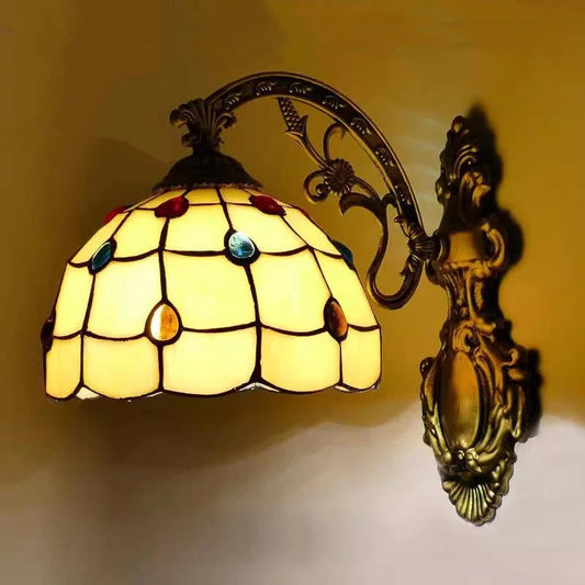 Applique Murale Tiffany Vitrail Doré et Incrustations