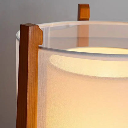 Lampadaire en Bois au Abat-jour Cylindrique Textile