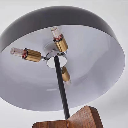 Lampadaire en Bois Massif et Abat-jour Métallique Noir