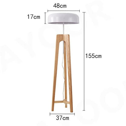 Lampadaire en Bois Massif et Abat-jour Métallique Noir