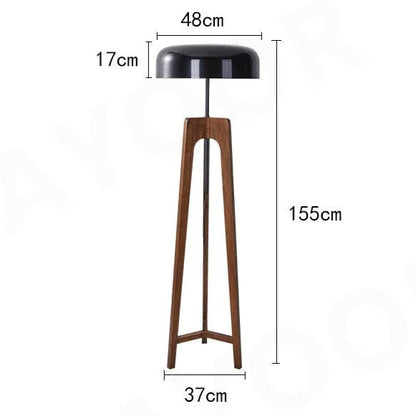 Lampadaire en Bois Massif et Abat-jour Métallique Noir