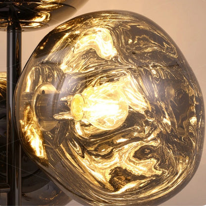 Lampadaire Design Chromé aux Globes en Verre Soufflé