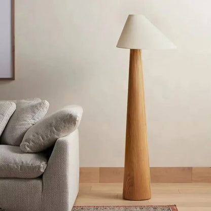 Lampadaire en Bois Massif et Tissu – Design Épuré