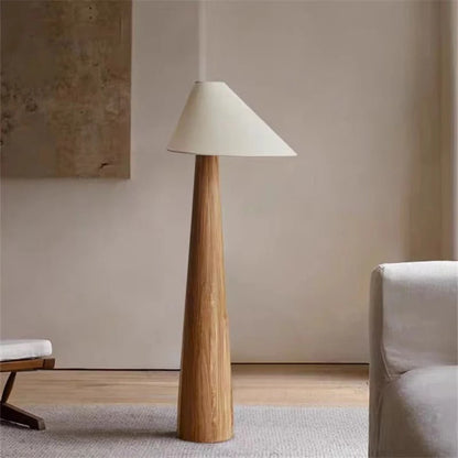 Lampadaire en Bois Massif et Tissu – Design Épuré