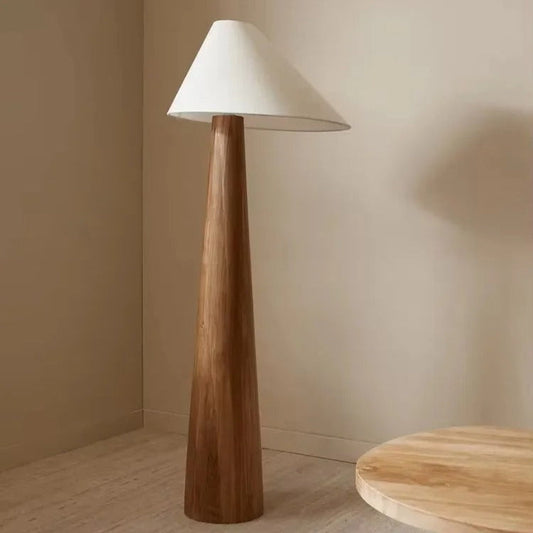 Lampadaire en Bois Massif et Tissu – Design Épuré