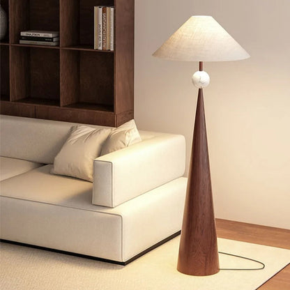 Lampadaire Japonais en Bois Massif et Abat-jour Tissu