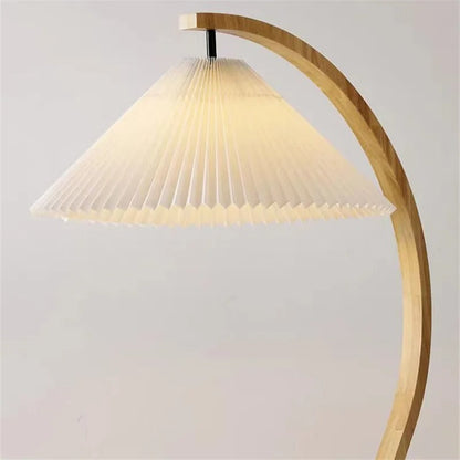 Lampadaire de Salon en Bois Massif et Abat-jour Tissu