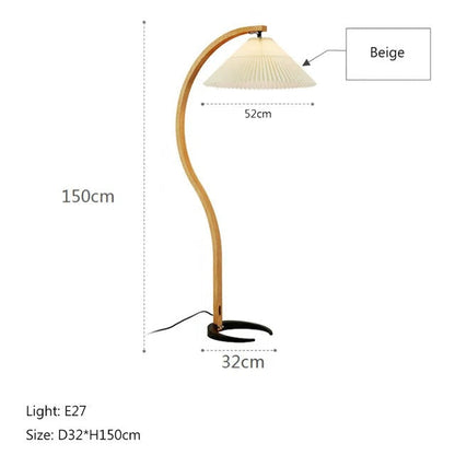 Lampadaire de Salon en Bois Massif et Abat-jour Tissu