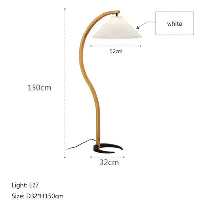 Lampadaire de Salon en Bois Massif et Abat-jour Tissu