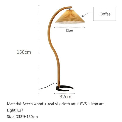 Lampadaire de Salon en Bois Massif et Abat-jour Tissu