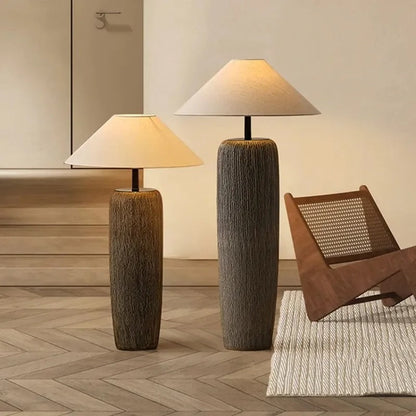 Lampadaire Style Japonais en Céramique et Tissu