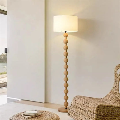 Lampadaire sur Pied en Bois avec Abat-jour Tissu