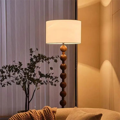 Lampadaire sur Pied en Bois avec Abat-jour Tissu