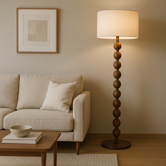 Lampadaire sur Pied en Bois avec Abat-jour Tissu