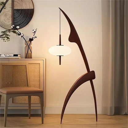Lampadaire en Bois Massif au Design Sculptural